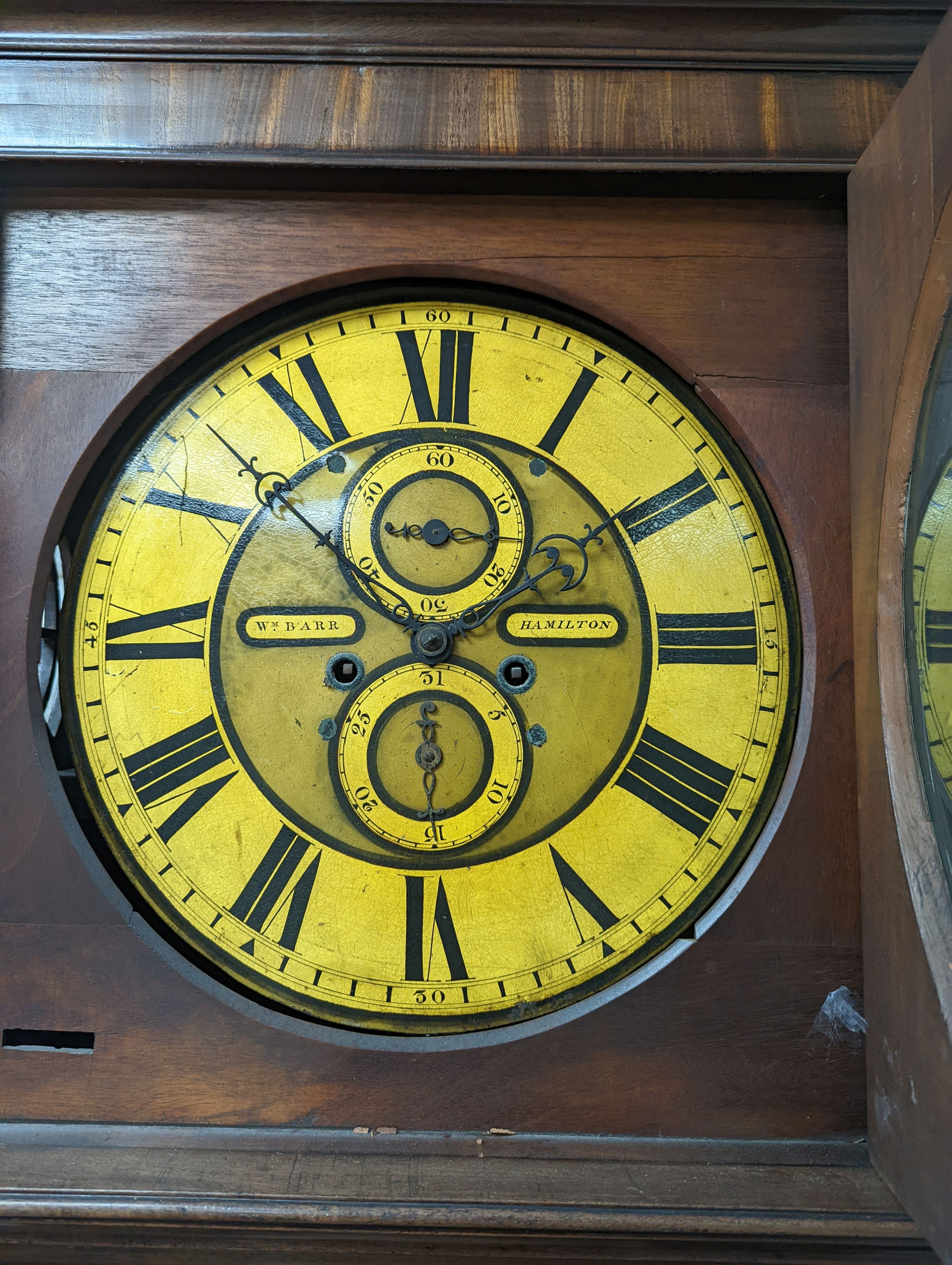 An early 19th century Scottish mahogany longcase clock, signed Wm Barr, Hamilton, height 220cm